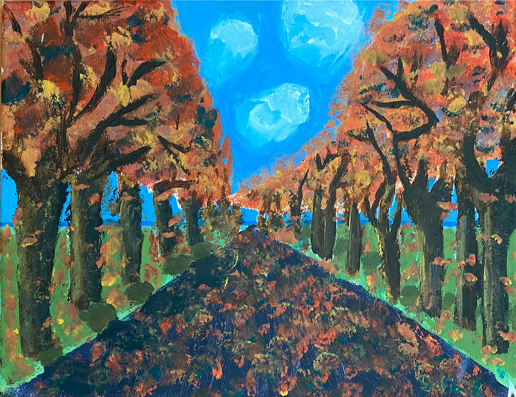 Sofia Popova, 13 Jahre, Herbstgasse, Acryl auf Leinwand