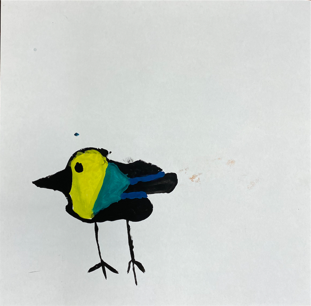 Sinan Yaman, 12 Jahre, Vogel blind gemalt, Deckfarbe