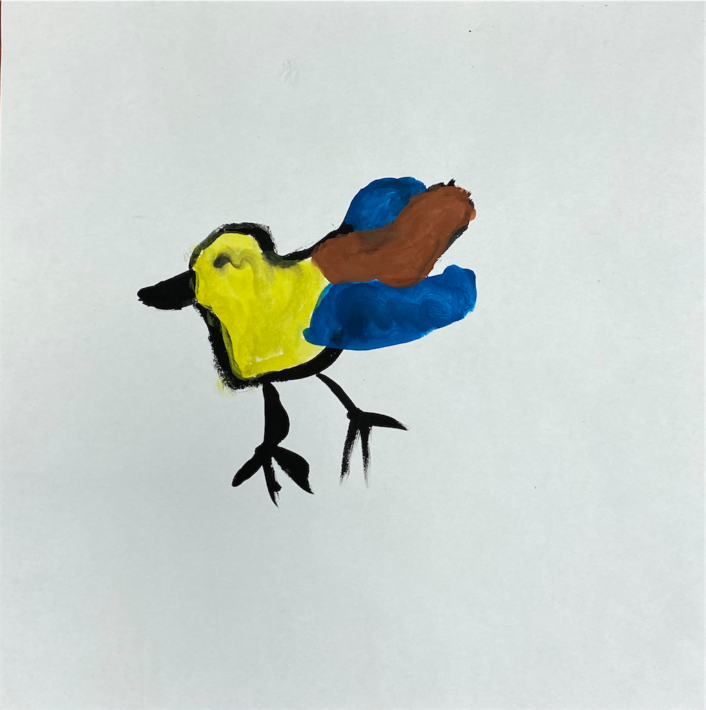 Sinan Yaman, 12 Jahre, Vogel mit Links gemalt, Deckfarbe